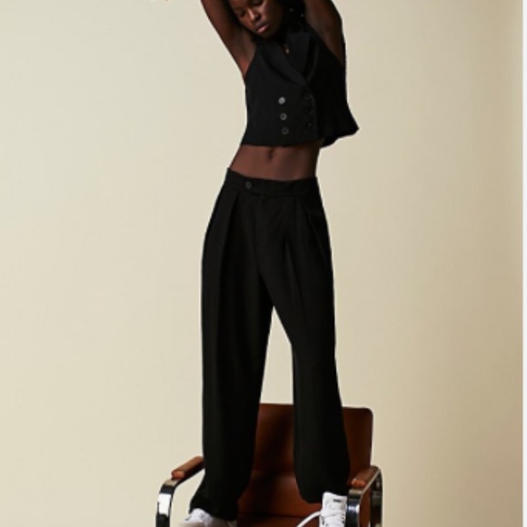Free People NEW Tux Vest Suit Set 6 S Black 2-Pc Mid Rise Pleated Trouser Pants - Picture 7 of 11